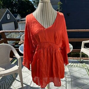 Boston proper top copper color 3/4 sleeves angle cut